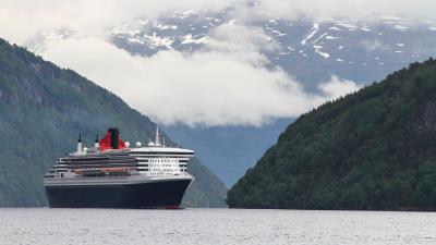 Ship mountain sea 4k wallpaper