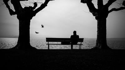 Silhouette bench alone 4k wallpaper