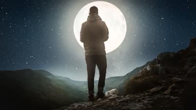 Silhouette moon mountains 4k wallpaper