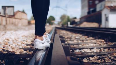 Sneakers legs railway 4k wallpaper