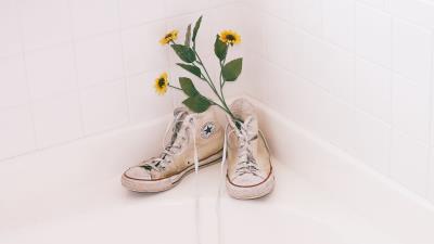 Sneakers shoes flowers 4k wallpaper