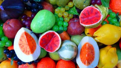 Soaps melon peach grapes oranges lemons 4k wallpaper