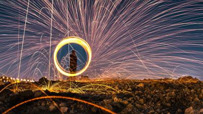 Sparks fire show long exposure 4k wallpaper