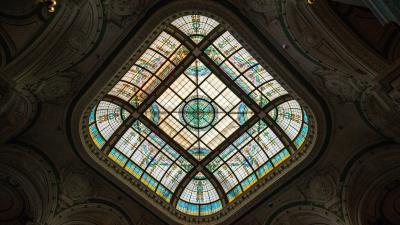 Stained glass patterns ceiling 4k wallpaper