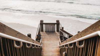 Stairs beach sea 4k wallpaper