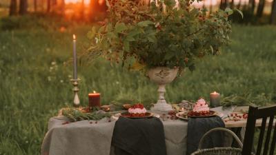 Table chair nature 4k wallpaper