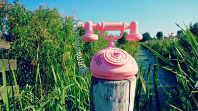 Telephone toy grass river trees 4k wallpaper
