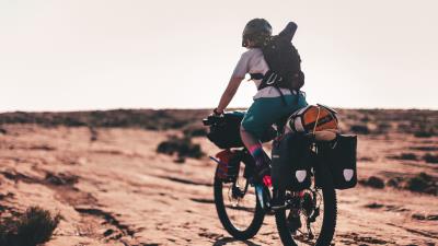 Tourist bicycle hiking 4k wallpaper