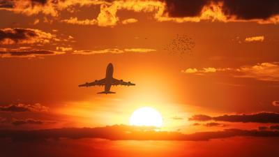 Airplane sun flight 4k wallpaper