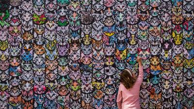 Art cats wall child 4k wallpaper