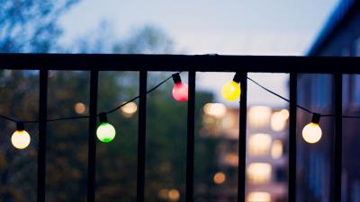 Balcony garland light 4k wallpaper