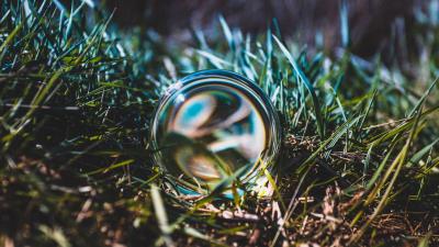 Ball glass grass close up 4k wallpaper