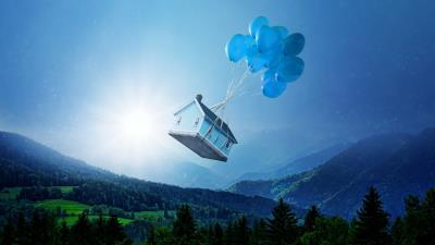 Balloons house flight 4k wallpaper