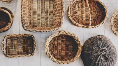 Baskets wicker shapes 4k wallpaper