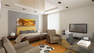 Bedroom interior space furniture bed living roo 4k wallpaper