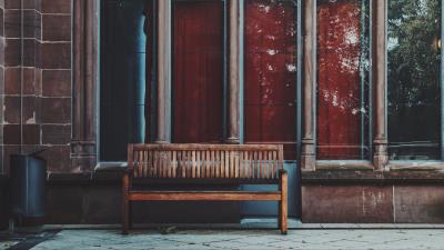 Bench building windows 4k wallpaper