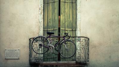 Bicycle balcony door wall 4k wallpaper
