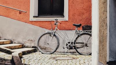 Bicycle building street image 4k wallpaper