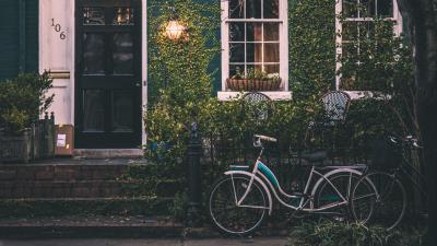 Bicycle fence house window 4k wallpaper