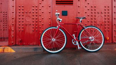 Bicycle red wall 4k wallpaper