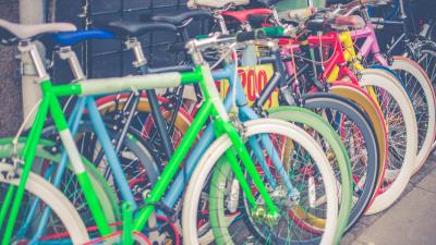 Bicycles parking multicolored 4k wallpaper