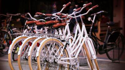 Bicycles parking street 4k wallpaper