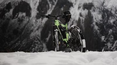Bike snow mountains 4k wallpaper