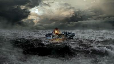 Boat storm sea 4k wallpaper