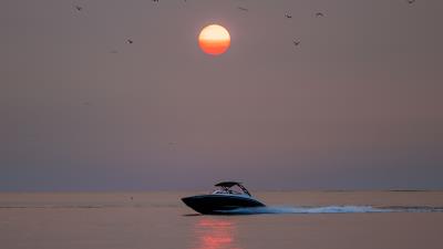 Boat sun sunset 4k wallpaper