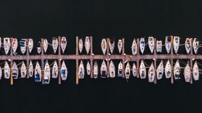 Boats marina aerial view 4k wallpaper