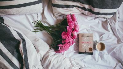 Book flowers coffee bed mood 4k wallpaper