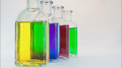 Bottles colorful glass liquid 4k wallpaper