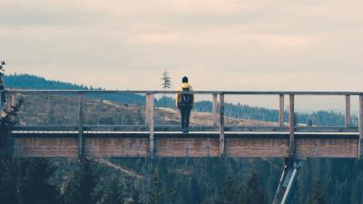 Bridge man silhouette 4k wallpaper