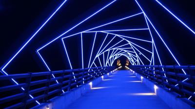 Bridge neon blue 4k wallpaper