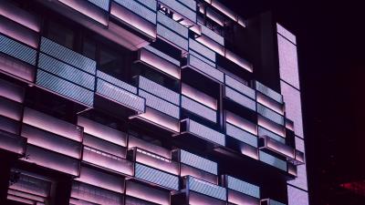 Building architecture balconies lighting 4k wallpaper