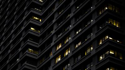 Building facade lights 4k wallpaper
