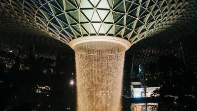 Building fountain design 4k wallpaper