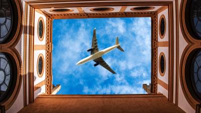 Building sky plane picture 4k wallpaper