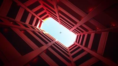 Building sky plane 4k wallpaper