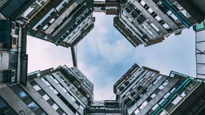 Buildings facade bottom view 4k wallpaper