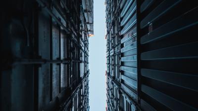 Buildings structure bottom view 4k wallpaper