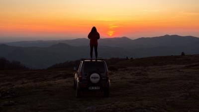 Car person sunset 4k wallpaper