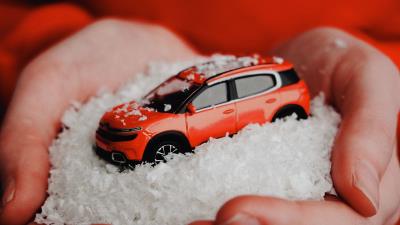Car red snow 4k wallpaper