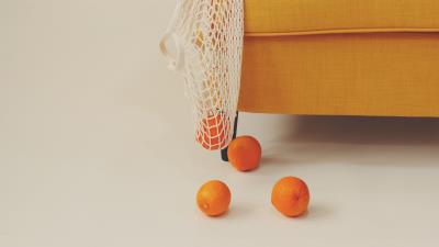 Chair oranges fruits 4k wallpaper