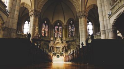 Church interior stained glass 4k wallpaper