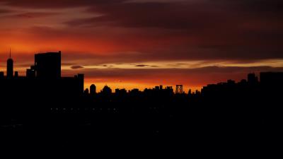 City silhouette sunset 4k wallpaper