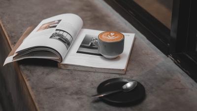 Coffee cup magazine 4k wallpaper