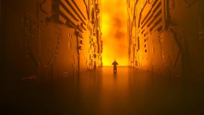 Corridor silhouette glow 4k wallpaper