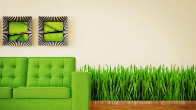 Couch grass interior design green painting 4k wallpaper