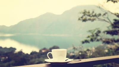 Cup coffee landscape 4k wallpaper